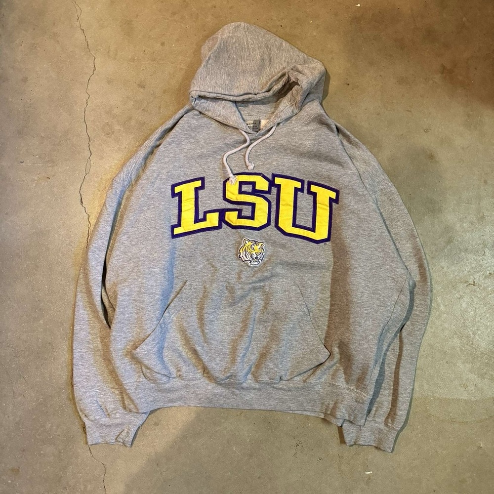 J. America Gray Hoodie with LSU Text and Logo